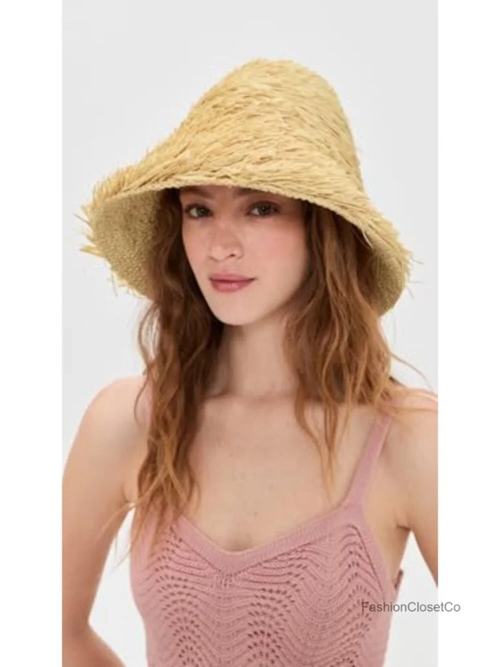 Raffia Straw Bucket Hat with Woven Lining and Interior Sweatband